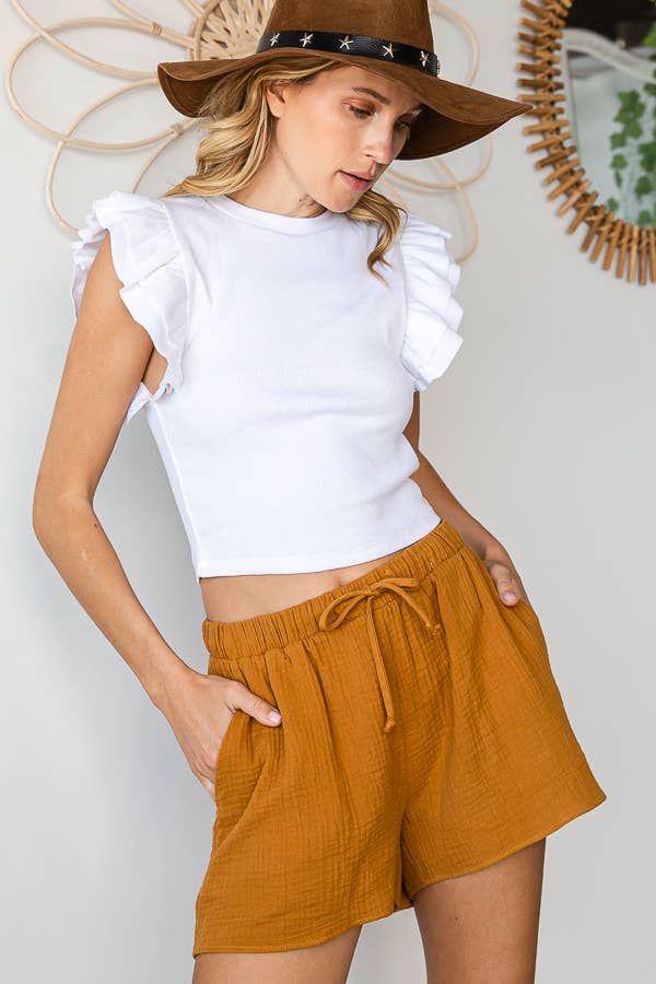 Solid Textured Shorts With Pocket