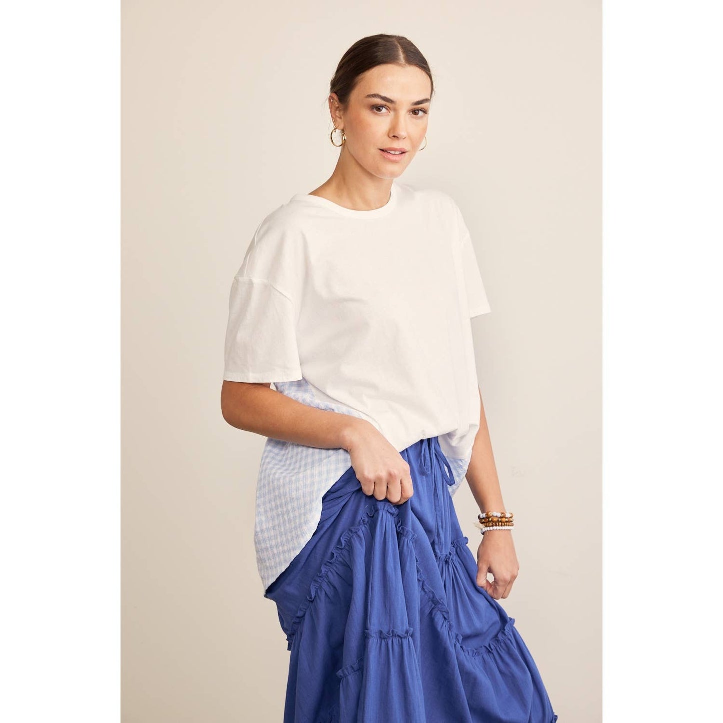 GINGHAM CHECK CONTRAST T-SHIRT