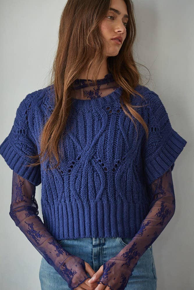 Knit Sweater Crochet Short Sleeve Top