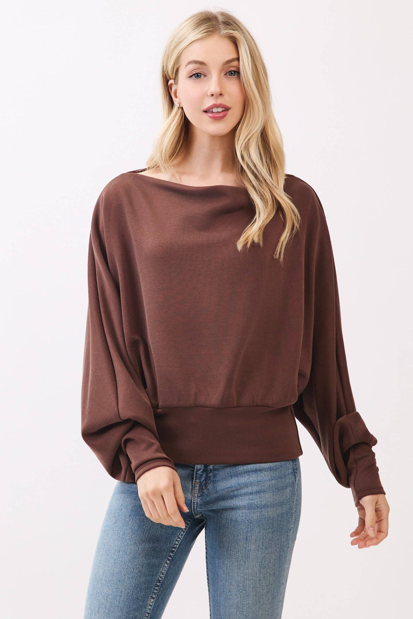 Jersey Boat Neck Long Sleeve Top