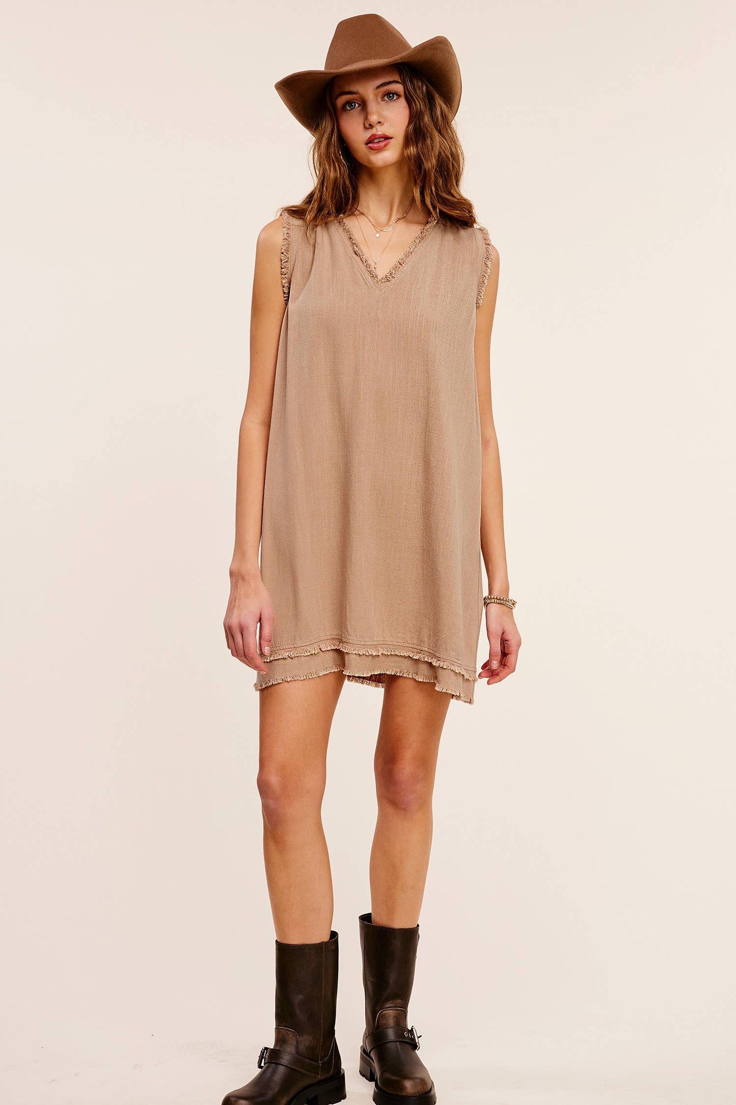 Frayed Hem Mini Dress