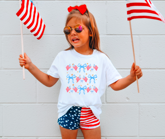 YOUTH Coquette America Flags & Bows Graphic Tee 4th of July