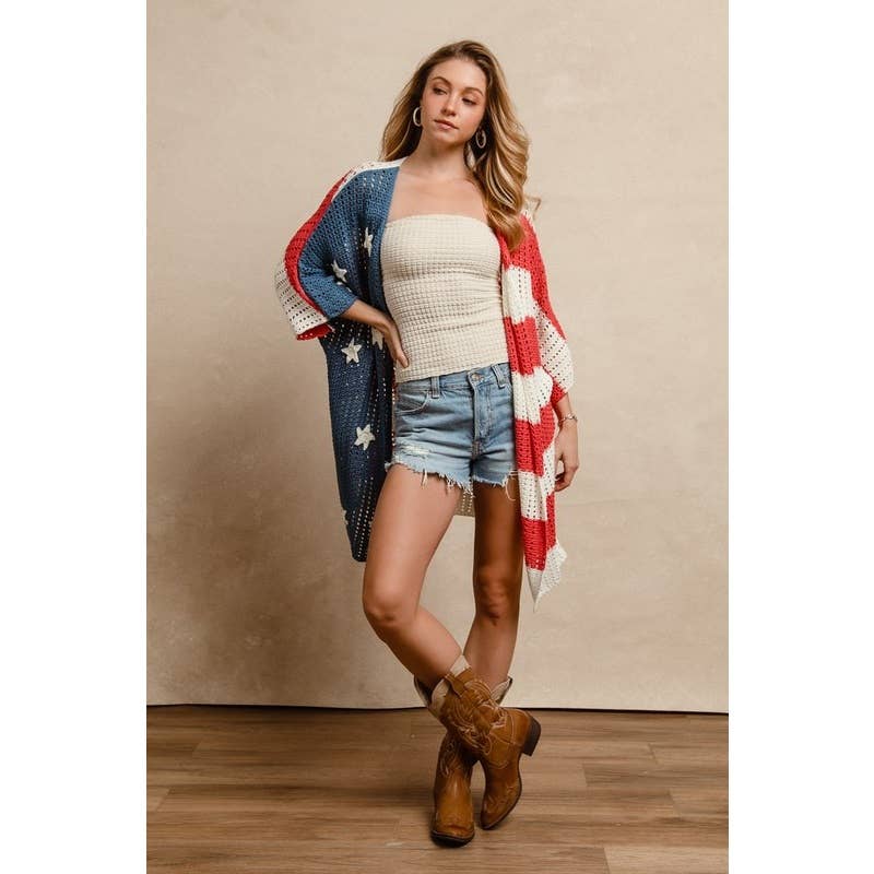 STAR PATCHES AMERICAN FLAG THEME KNIT CARDIGAN