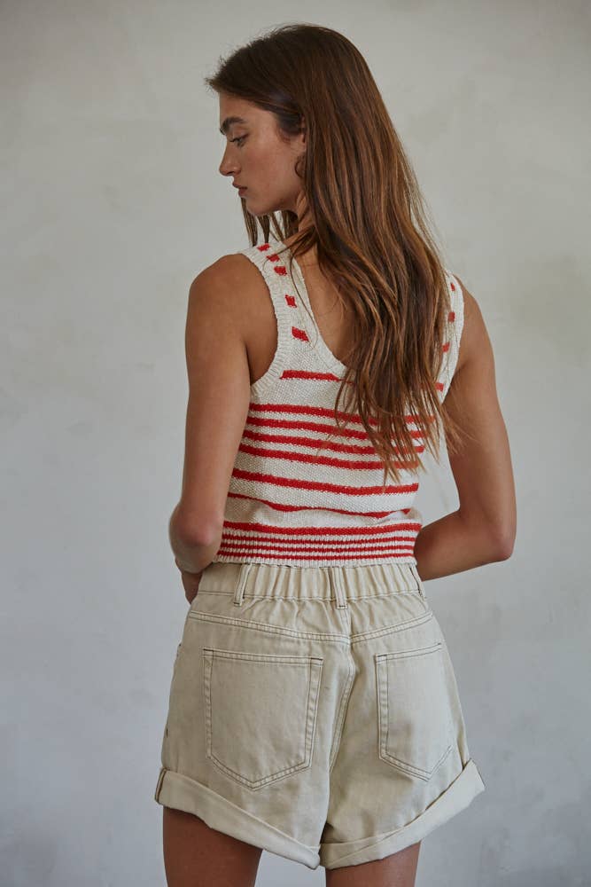 Knit Sweater Cotton Striped Round Neck Tank Top