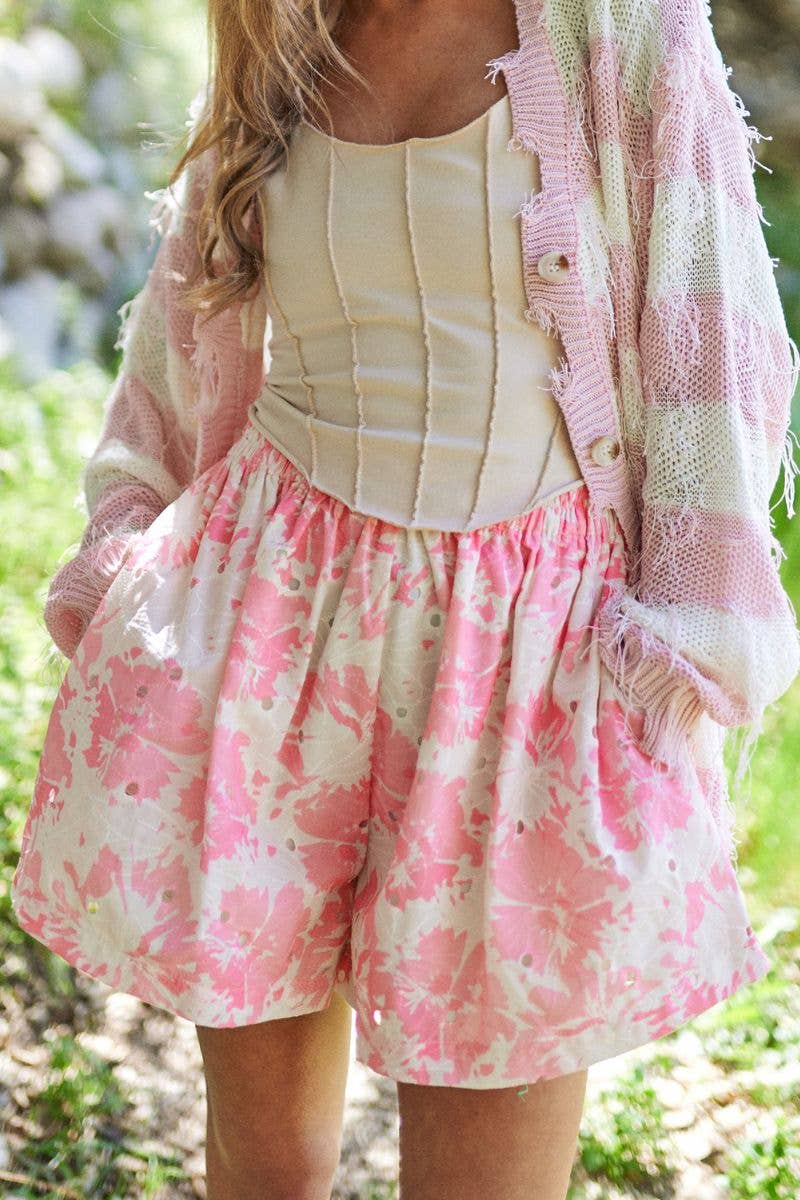 Floral Eyelet Embroidered Textured Shorts