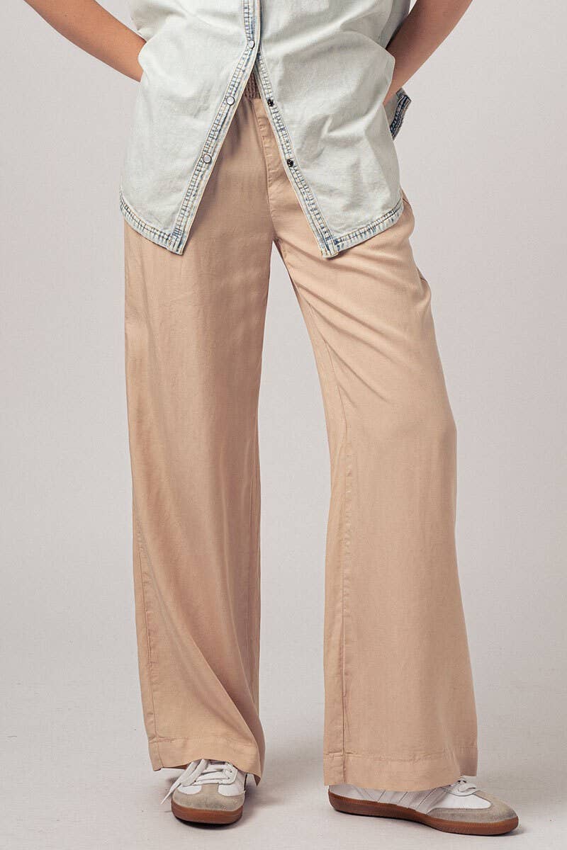 Smocked High Waist Wide Leg Side Pocket Pants