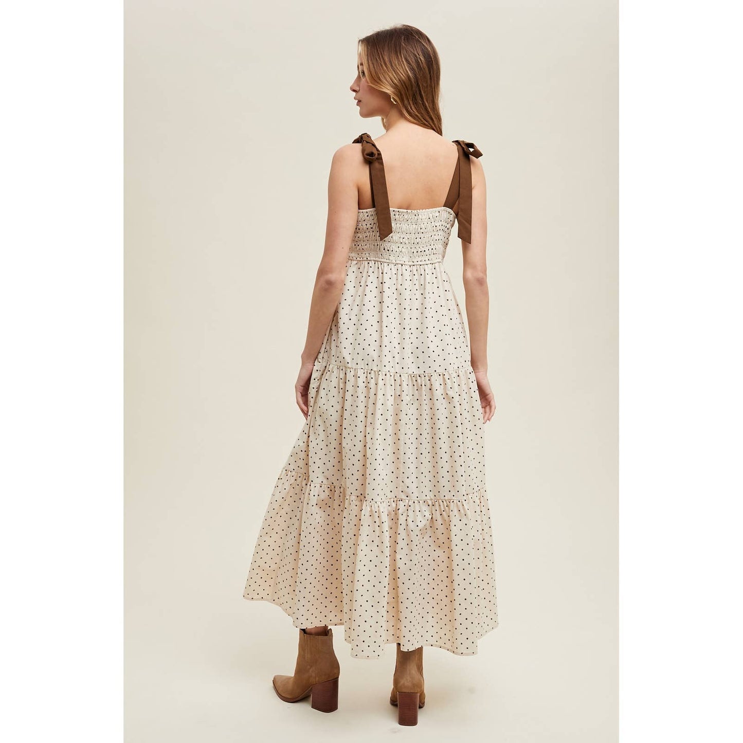 POLKA DOT TIERED MIDI DRESS