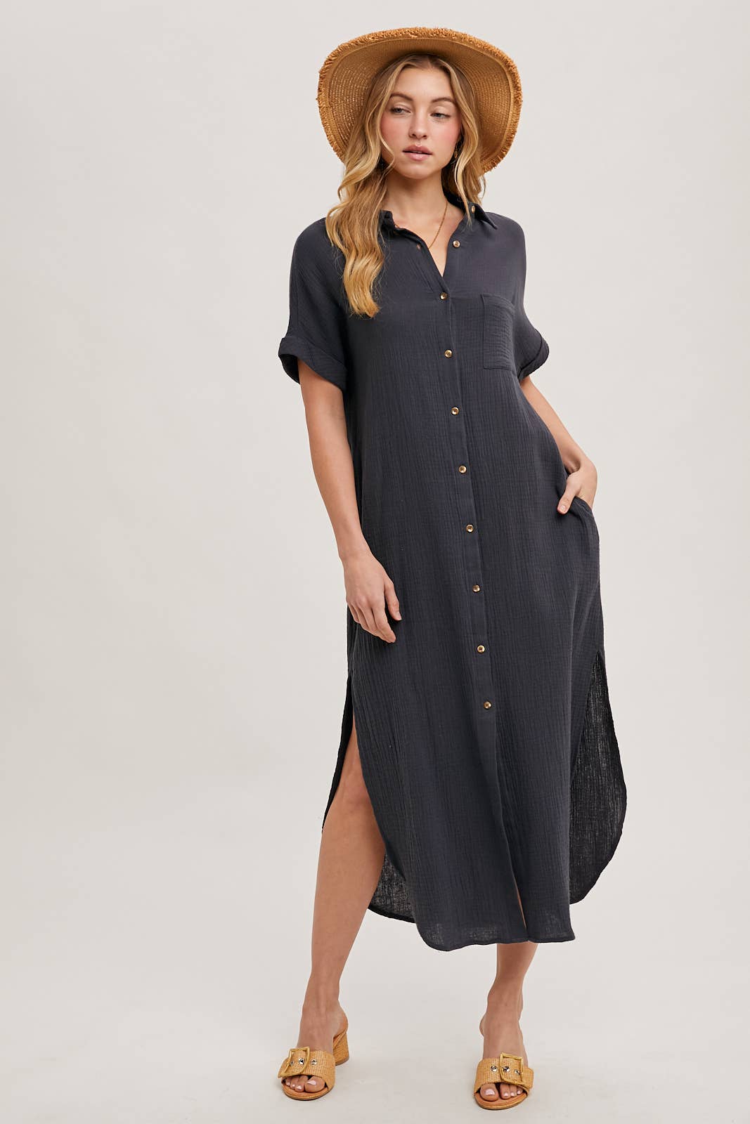 BUTTON UP MAXI SHIRT DRESS