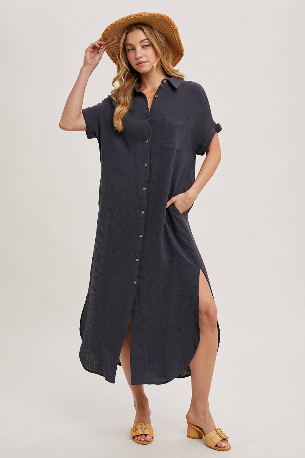BUTTON UP MAXI SHIRT DRESS