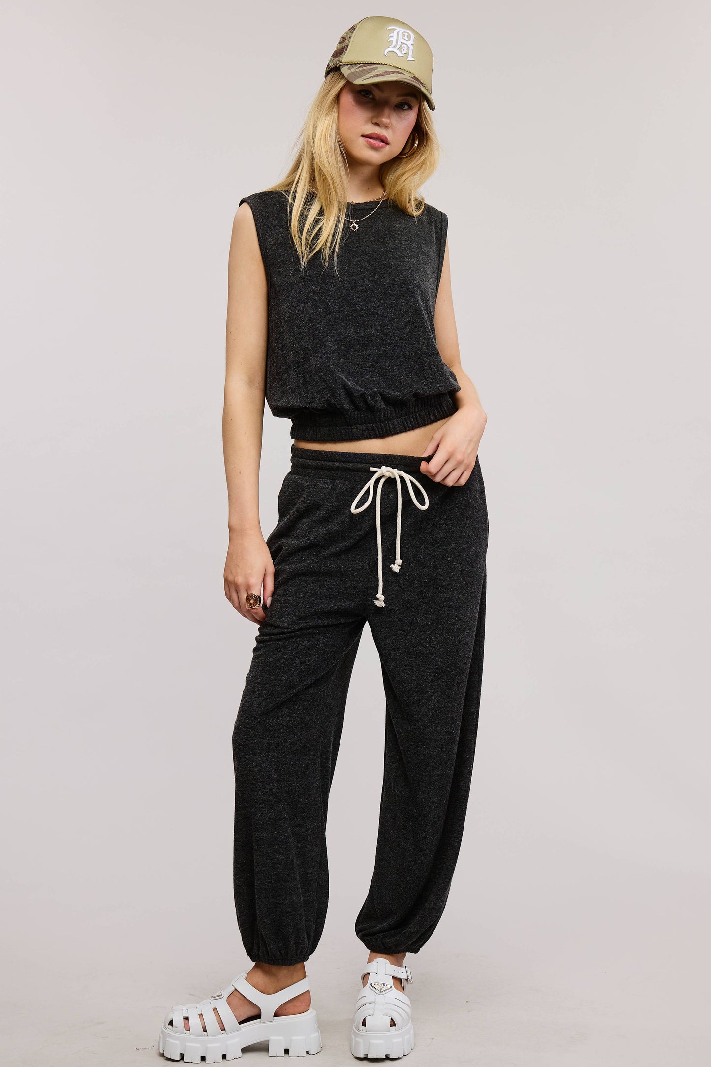 Terry Knit Tank and Jogger Sweatpants Matching Set
