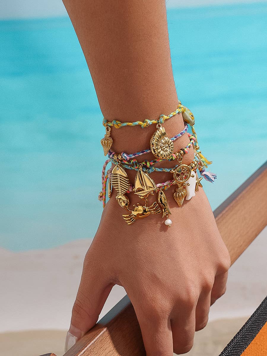 18K Gold Non-Tarnish Summer Rope Charm Bracelet