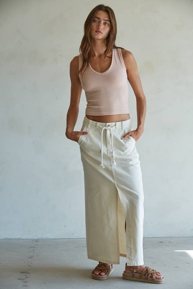 Seamless Knit Spandex Ribbed V-Neck Tank