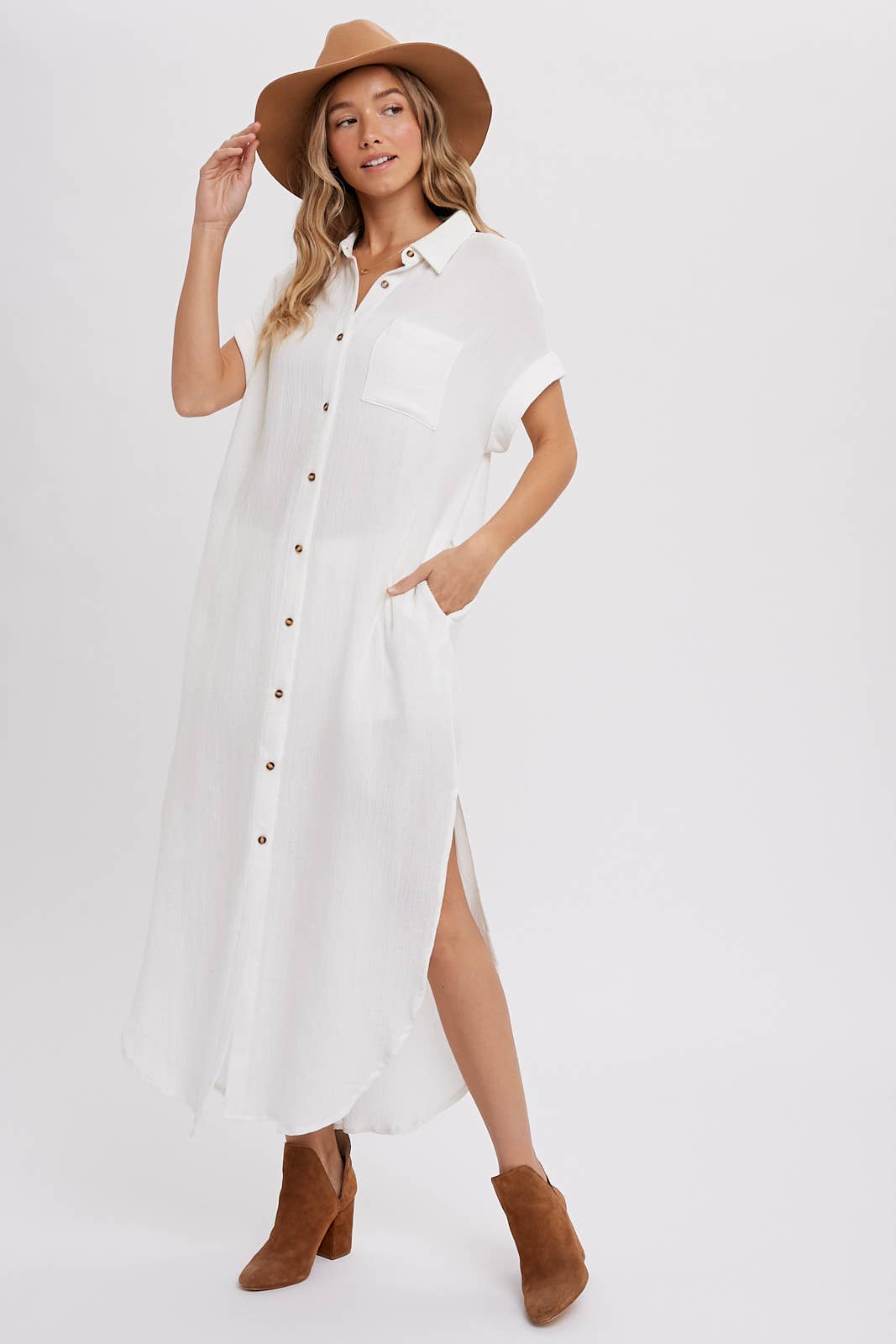 BUTTON UP MAXI SHIRT DRESS