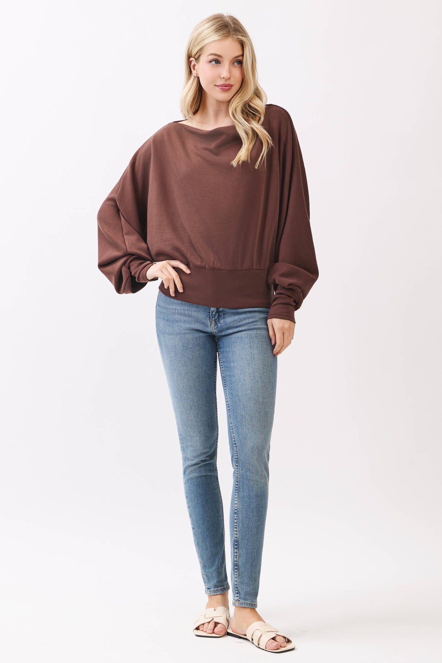 Jersey Boat Neck Long Sleeve Top