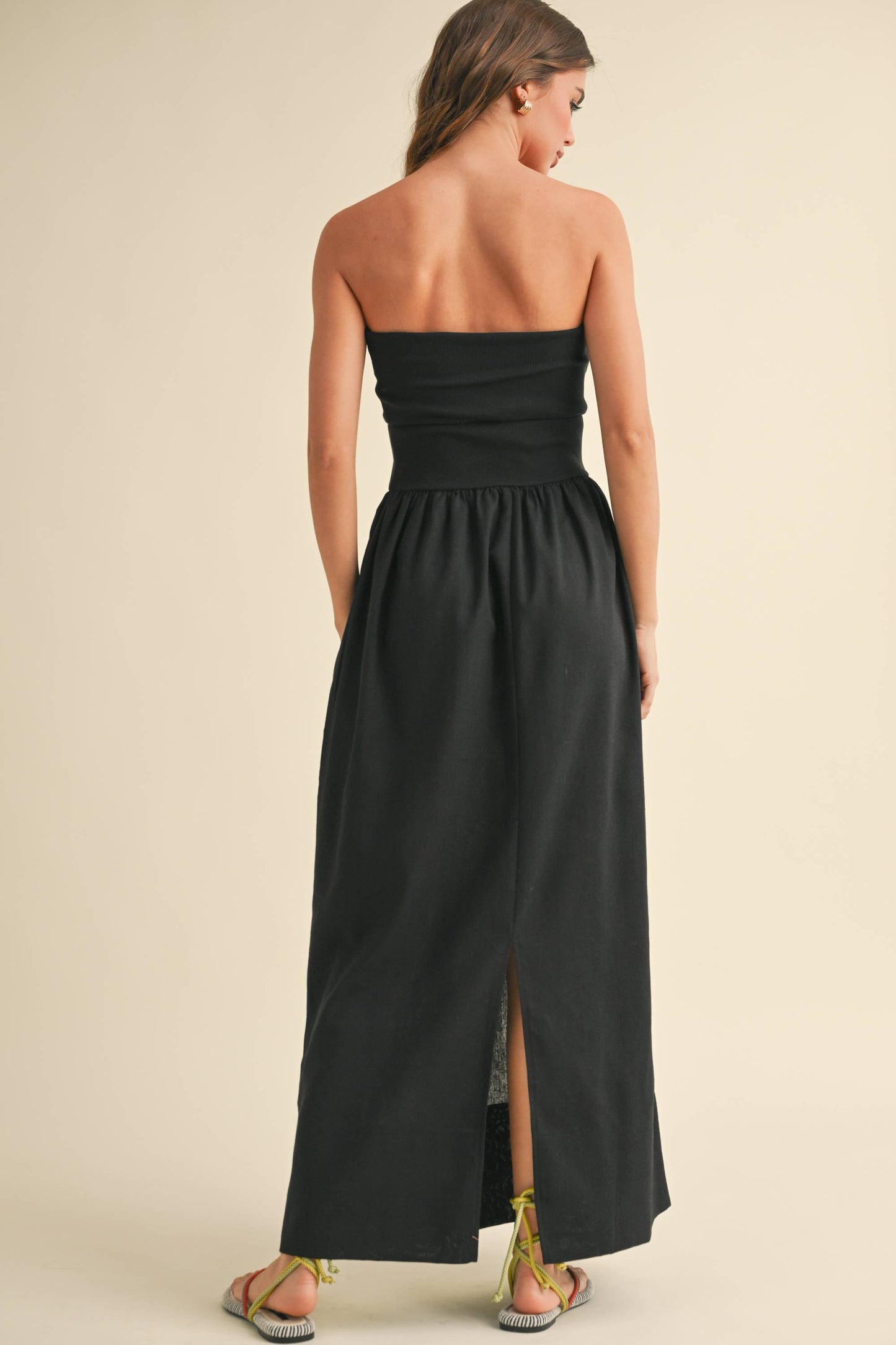 LINEN WITH RIBBED KNITTED TOP DRESS