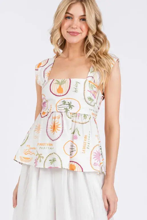 Wide Shoulder Strap Babydoll Top