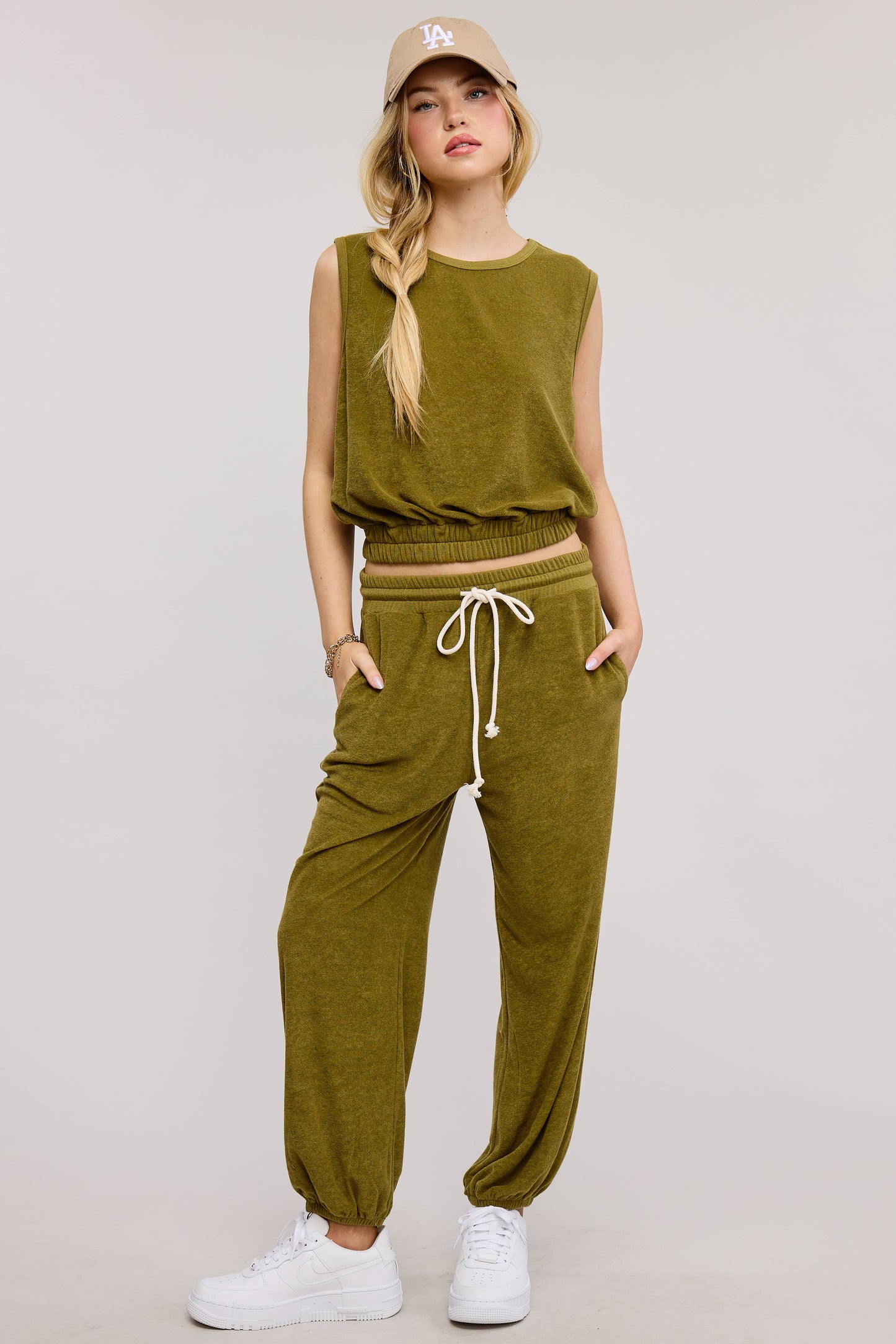 Terry Knit Tank and Jogger Sweatpants Matching Set