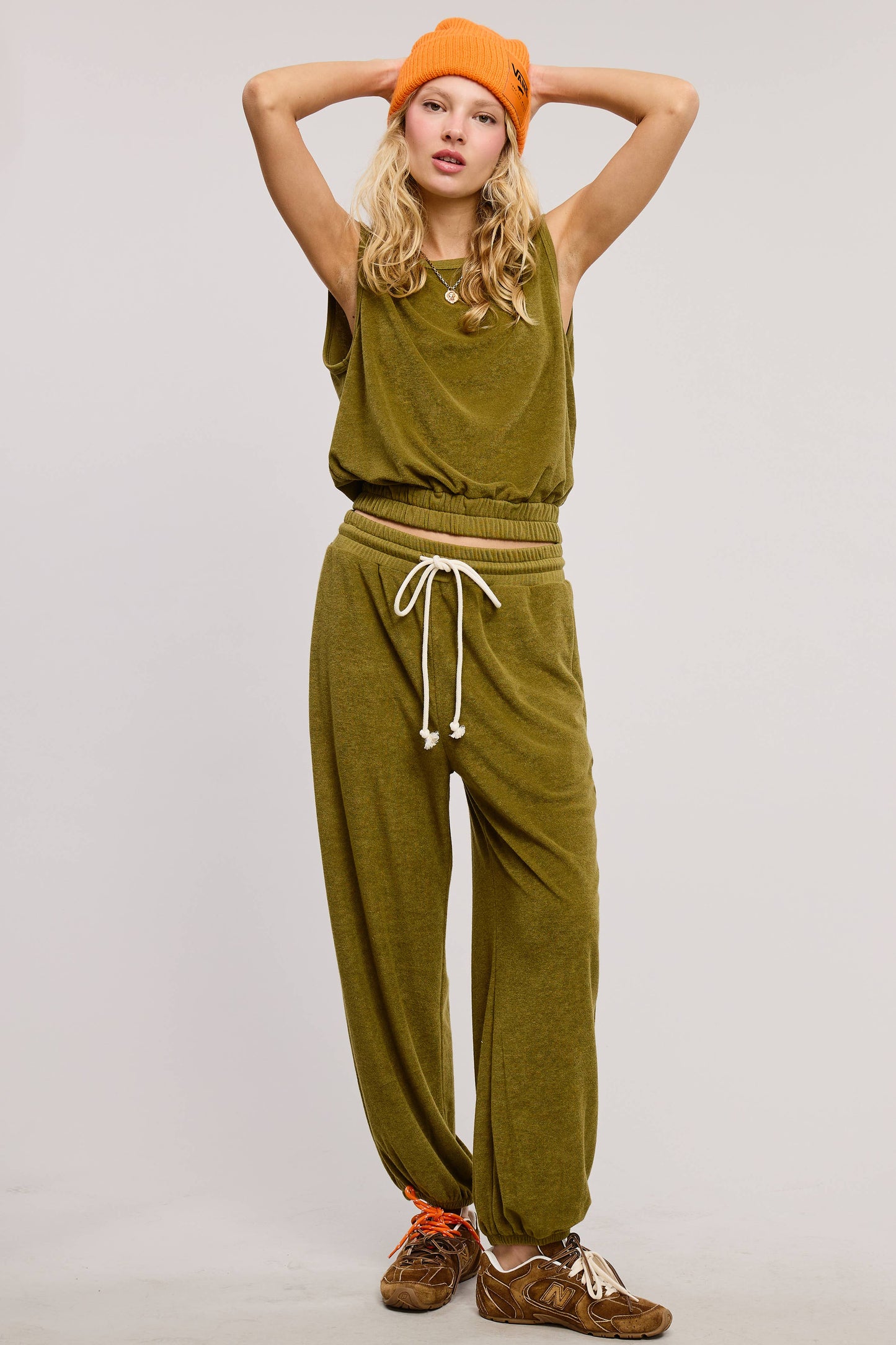 Terry Knit Tank and Jogger Sweatpants Matching Set