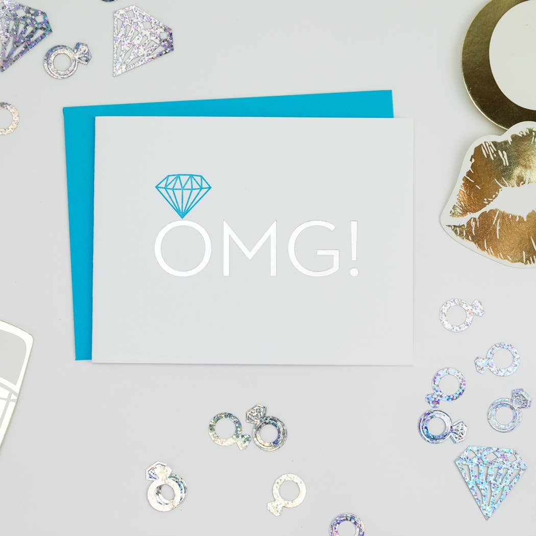 OMG! Engagement Ring Letterpress Greeting Card