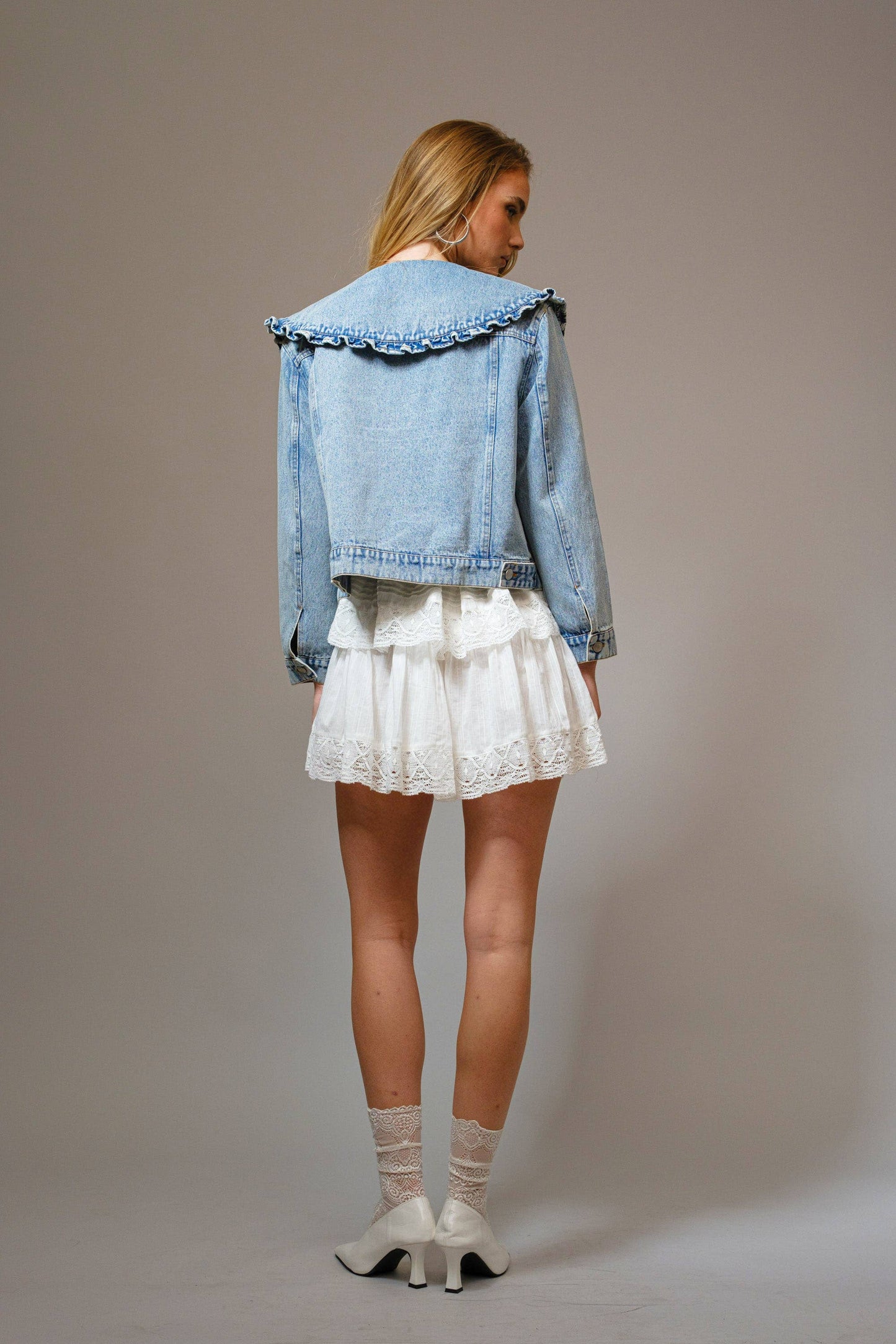 Ruffled Collar Denim Jacket