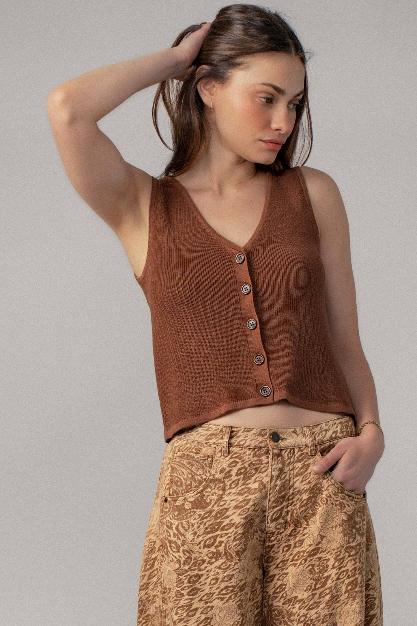 Button Front Crochet Knit Vest