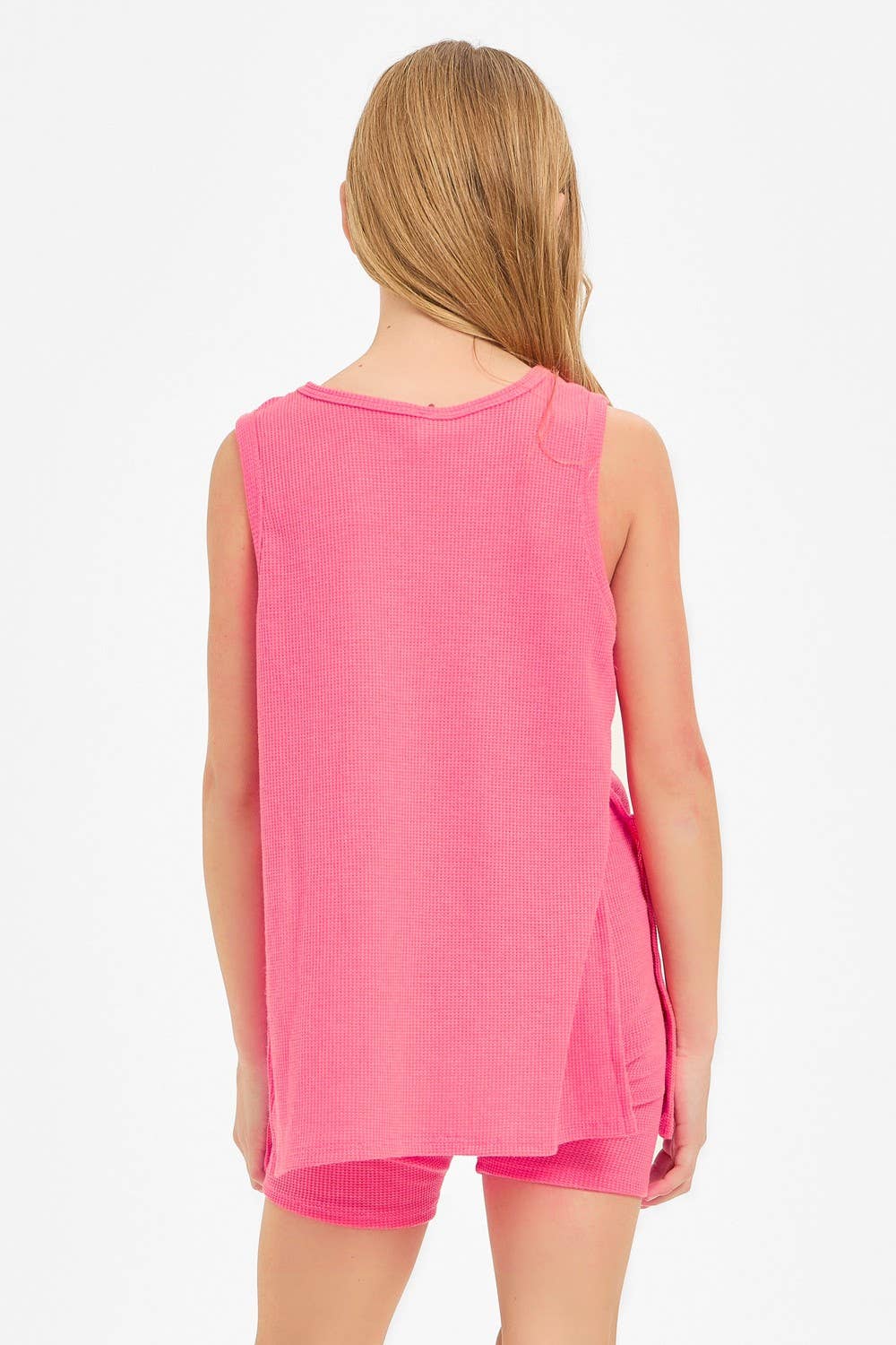 Waffle Knit Sleeveless Top and Biker Shorts Set