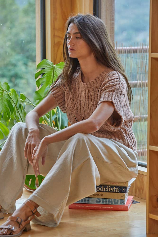 Knit Sweater Crochet Short Sleeve Top