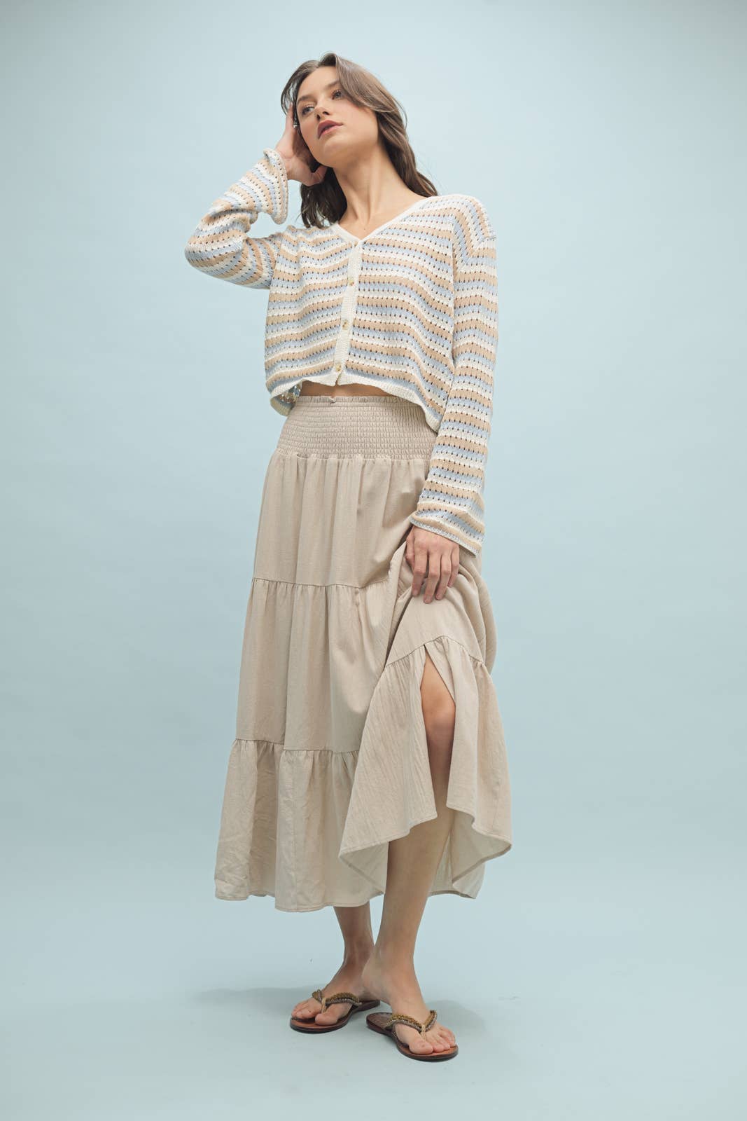 COTTON TIERED MIDI SKIRT