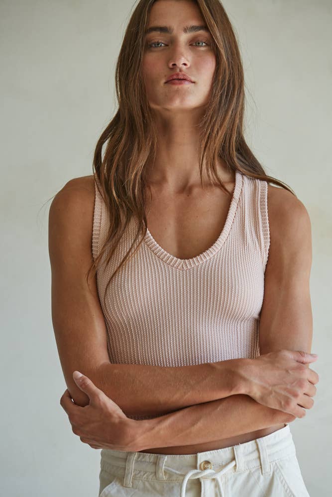 Seamless Knit Spandex Ribbed V-Neck Tank