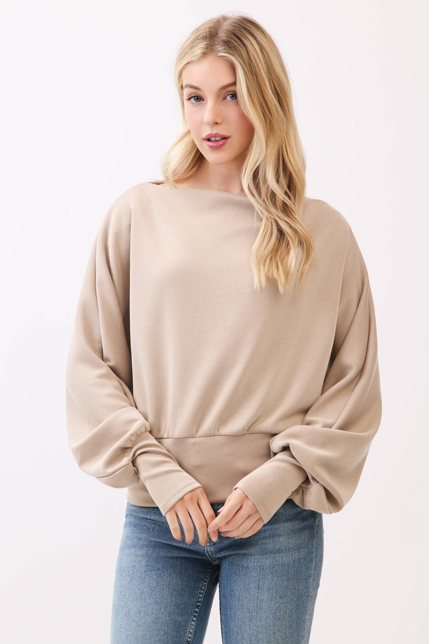 Jersey Boat Neck Long Sleeve Top
