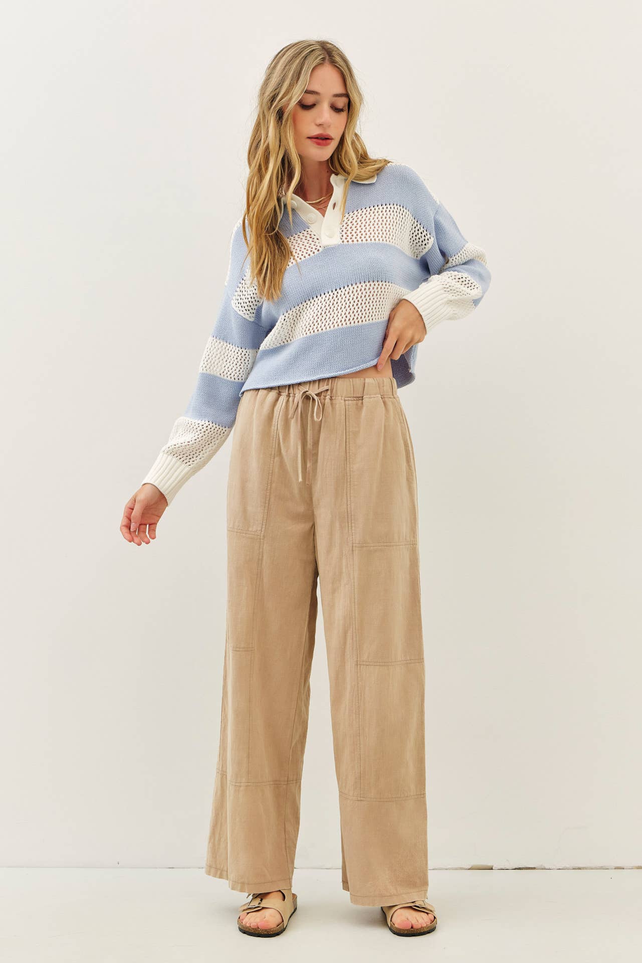 RUGBY-INSPIRED WIDE STRIPE LIGHTWEIGHT SWEATER & CROCHET TOP
