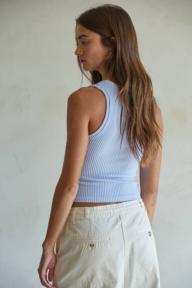 Seamless Knit Spandex Ribbed V-Neck Tank