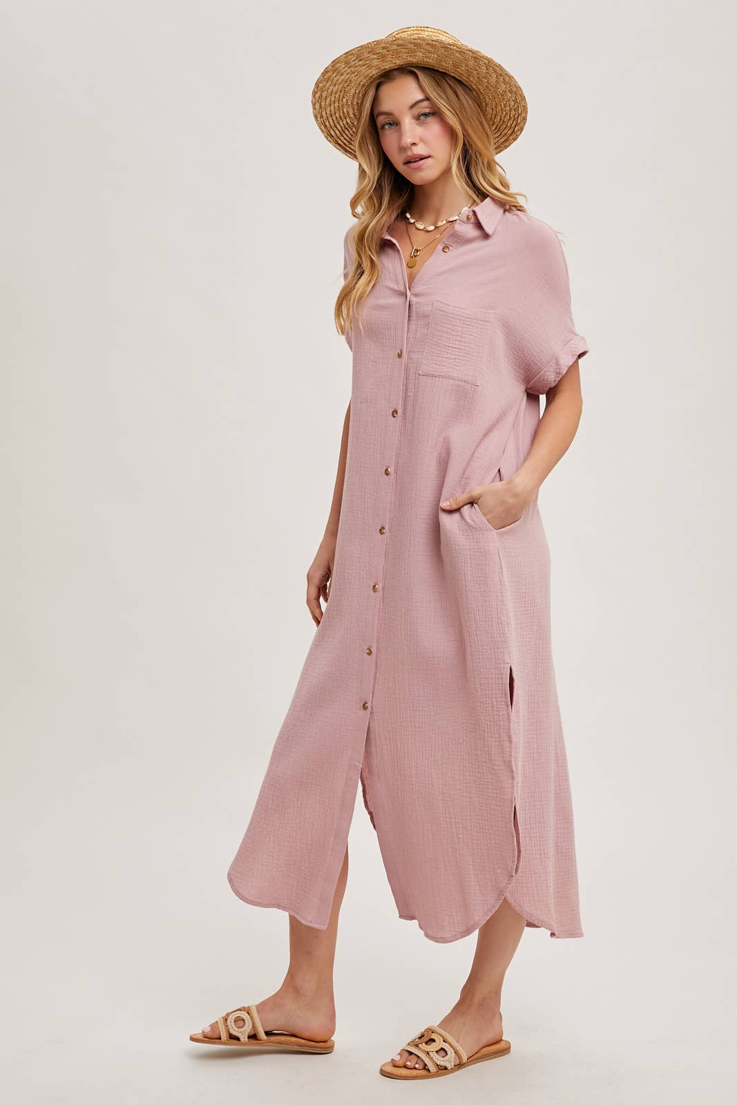 BUTTON UP MAXI SHIRT DRESS