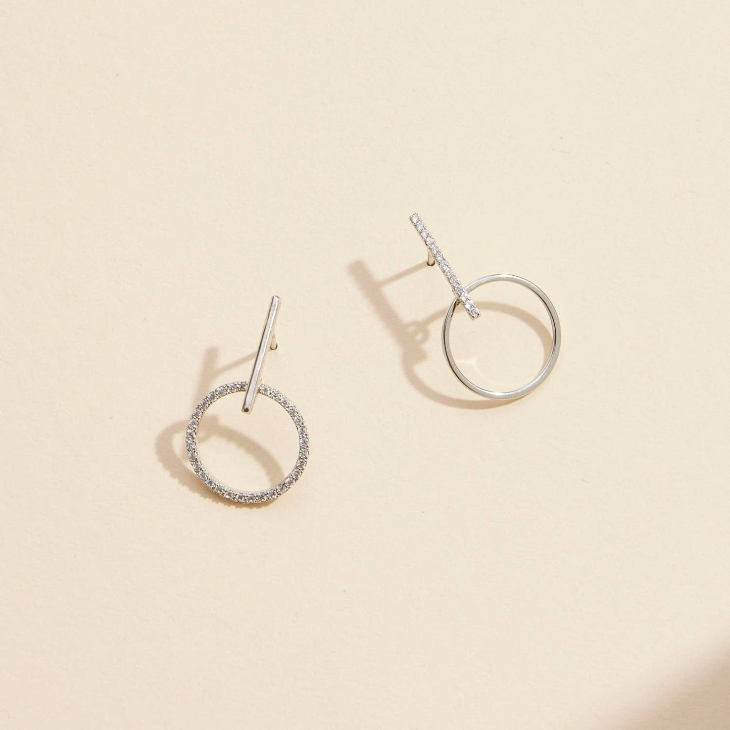 Circle & Bar Gold Dip Stud Earrings