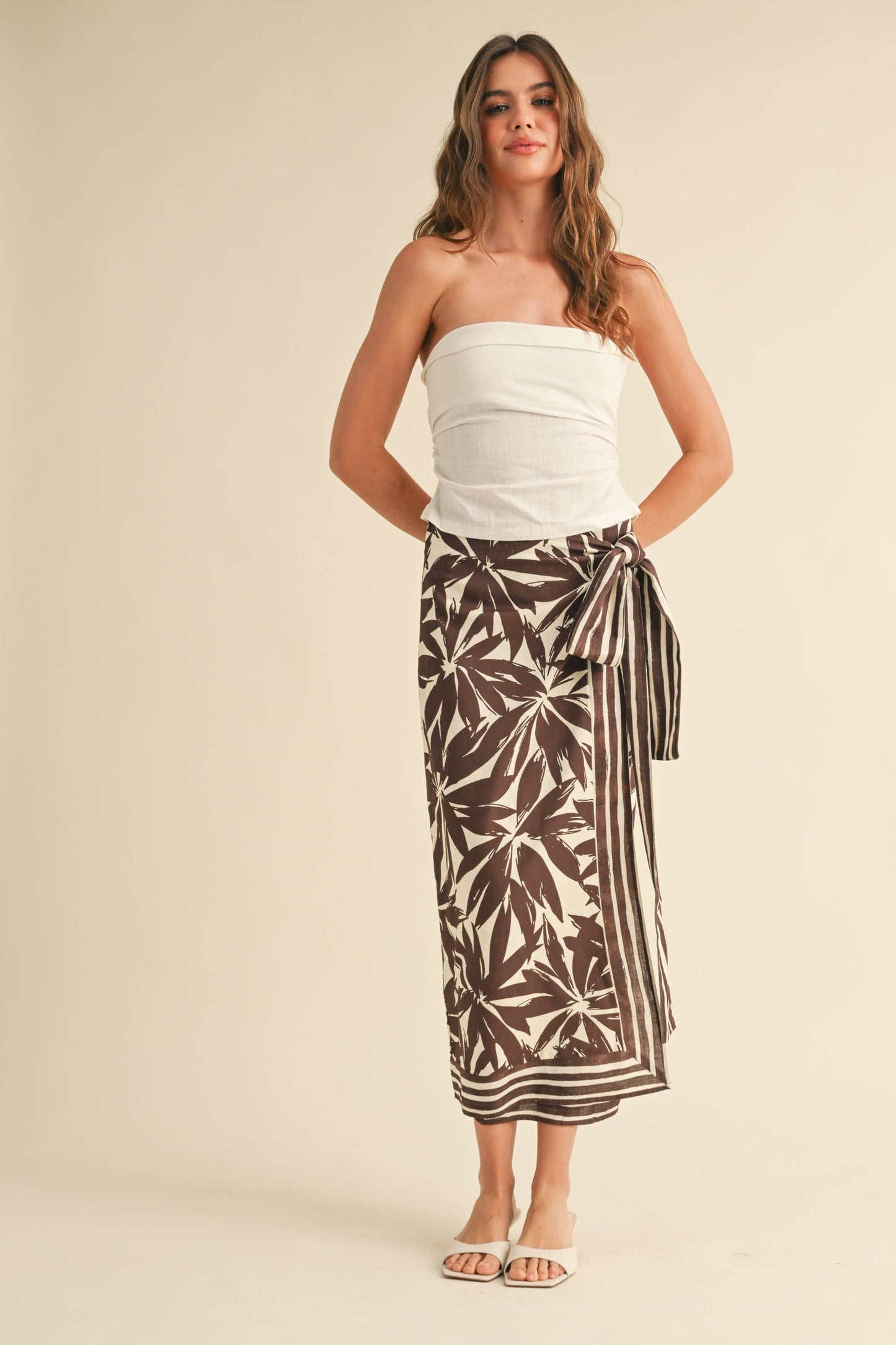 FLORAL PRINT LINEN WRAP SKIRT