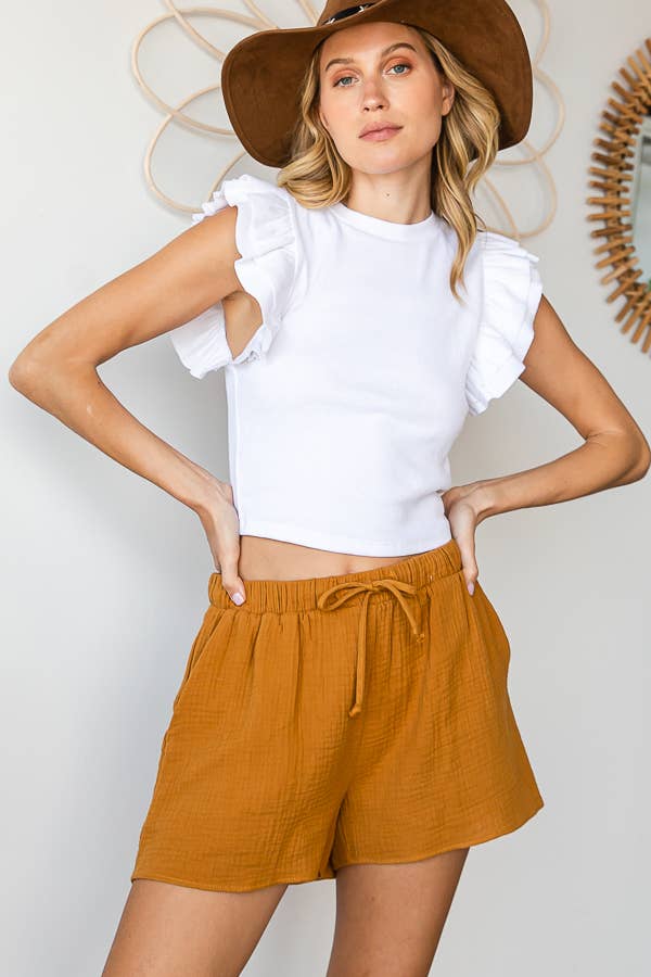 Solid Textured Shorts With Pocket