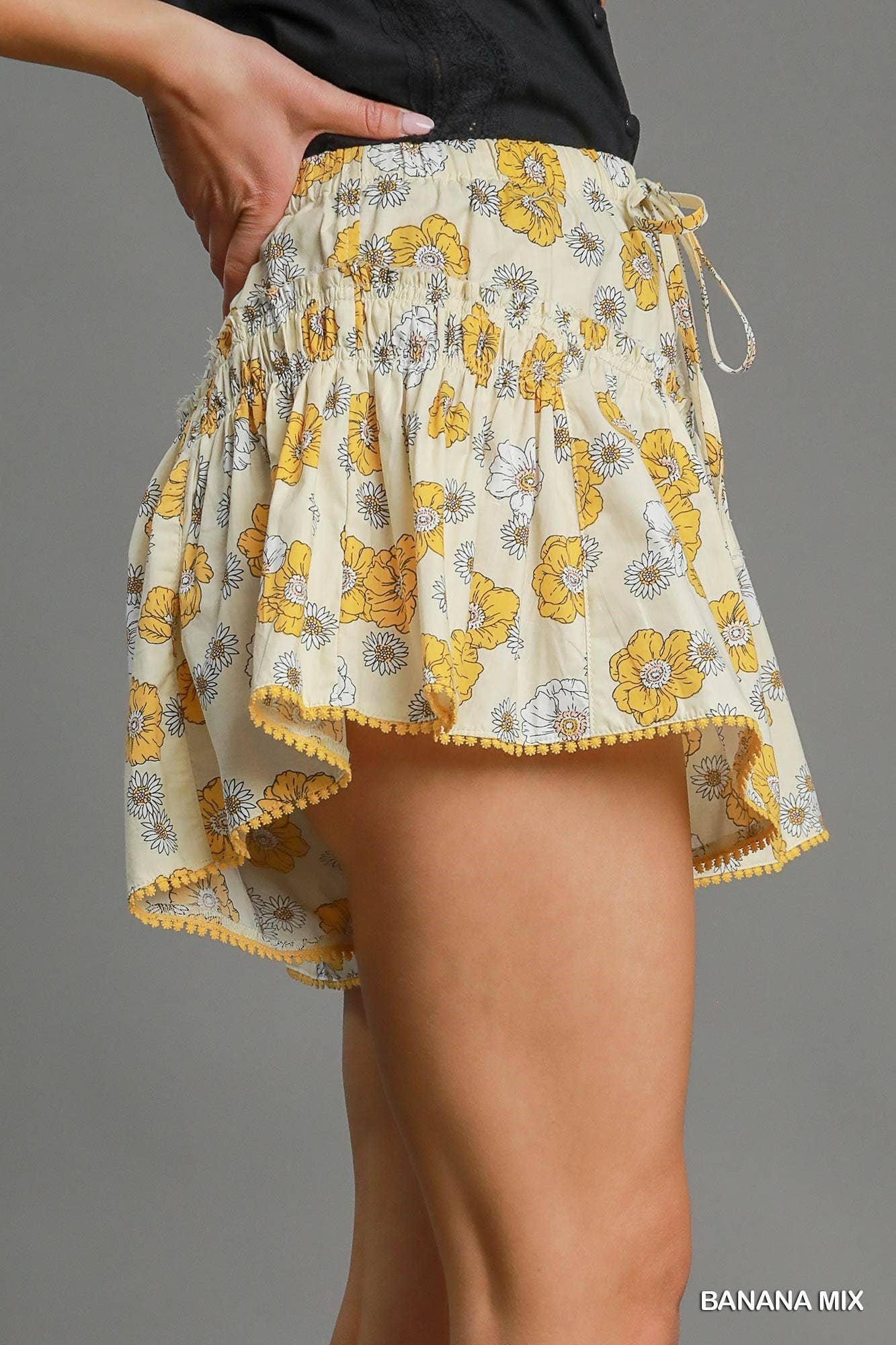 Floral Print Shorts With Gathered Details