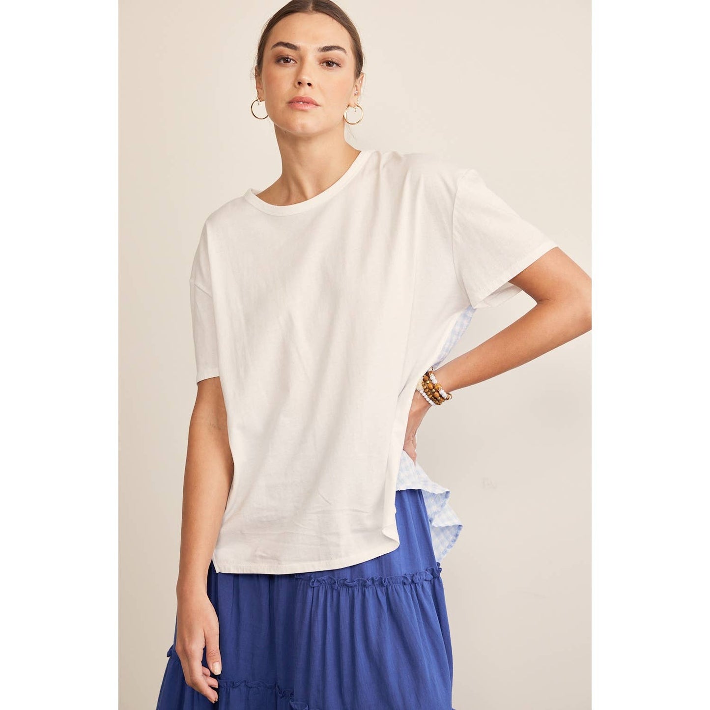 GINGHAM CHECK CONTRAST T-SHIRT
