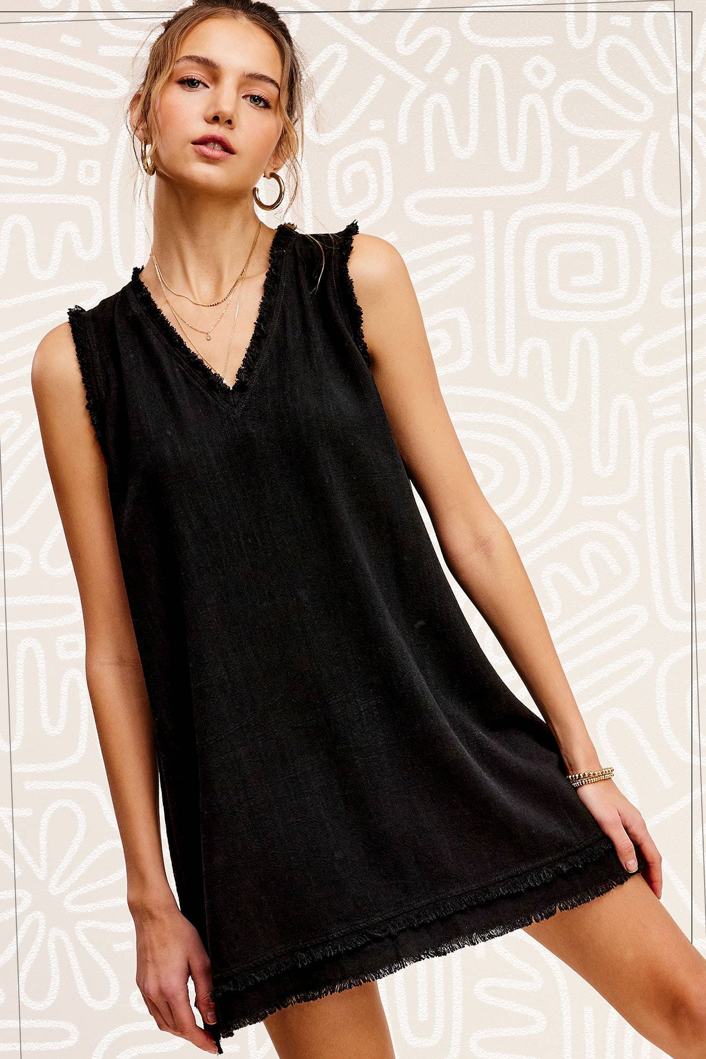 Frayed Hem Mini Dress