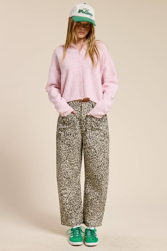 Leopard Print Barrel Leg Denim Jeans