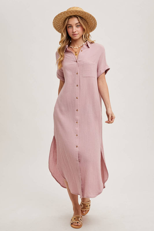 BUTTON UP MAXI SHIRT DRESS