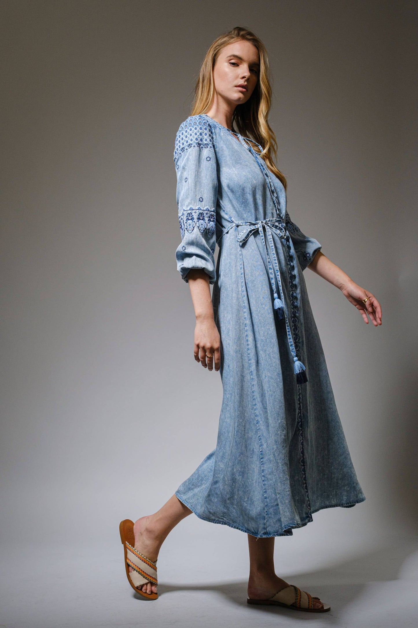 Embroidered Tencel Maxi Dress