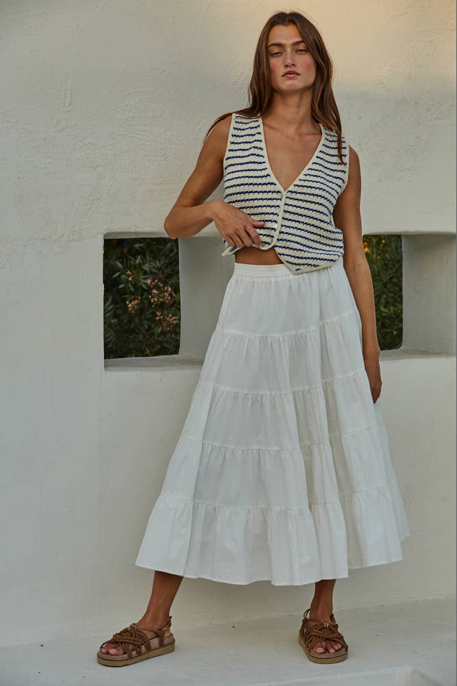 Knit Sweater Cotton Striped Buttondown V-Neck Vest