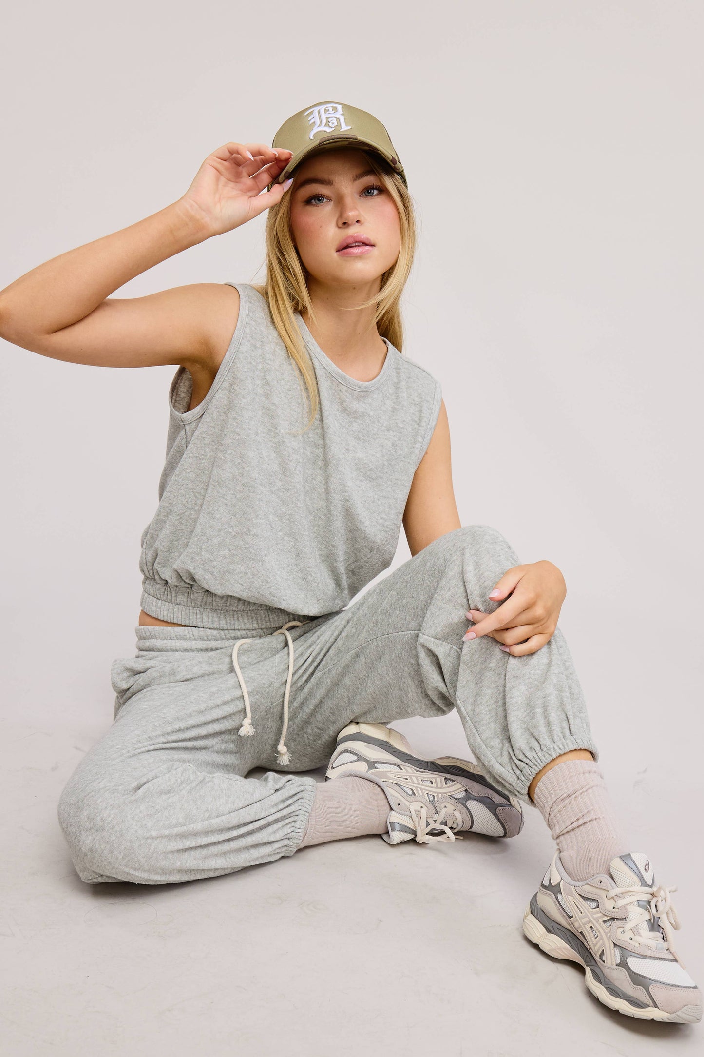 Terry Knit Tank and Jogger Sweatpants Matching Set