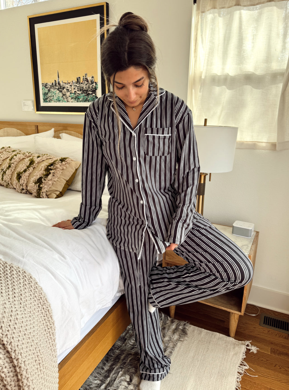 Black Stripe Pajama Set