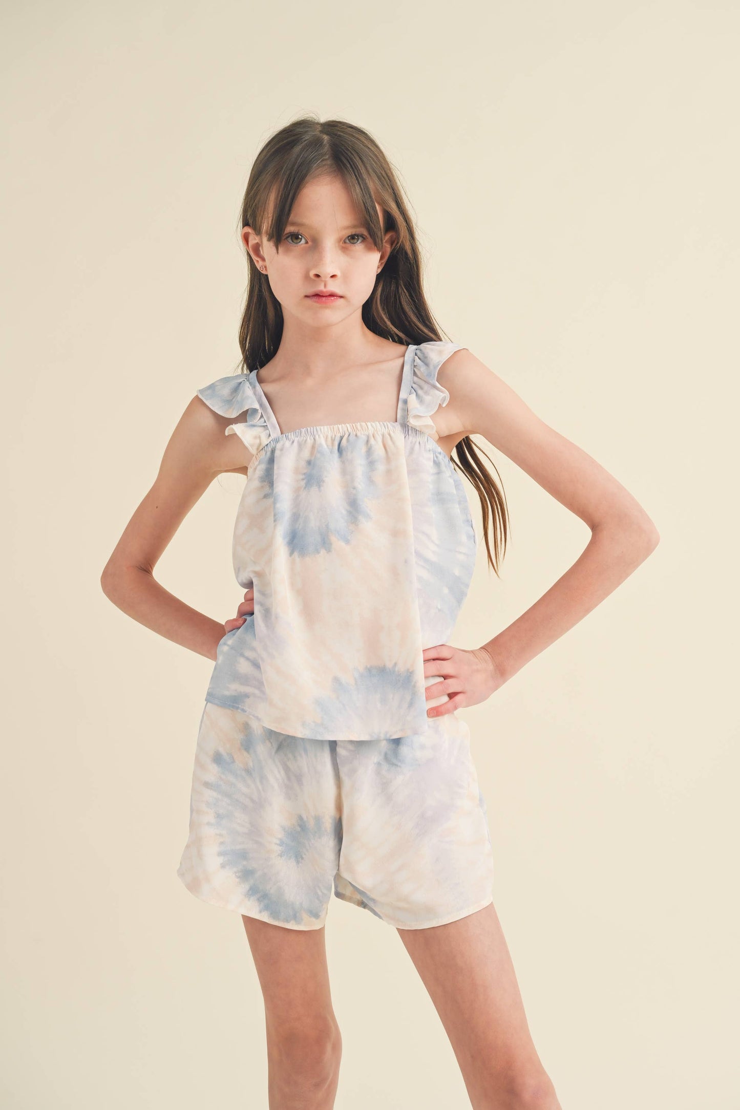 KIDS GIRLS RUFFLE SLEEVE SHORTS SET