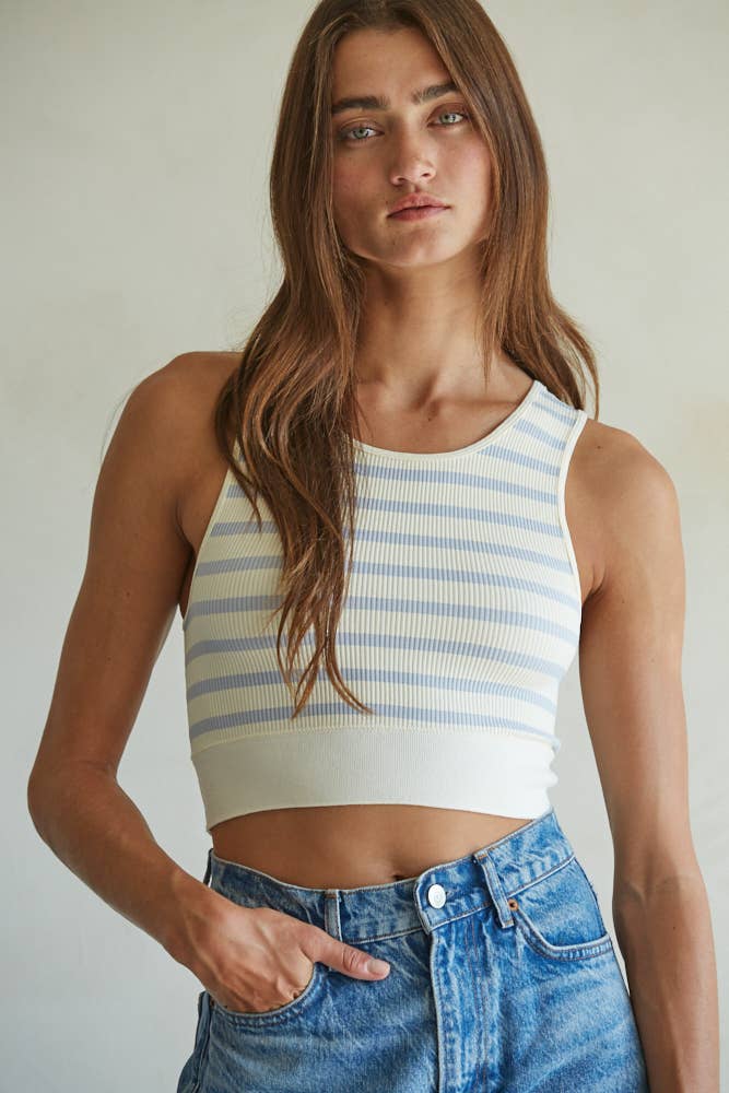 Knit Seamless Ribbed Striped Racerback Brami