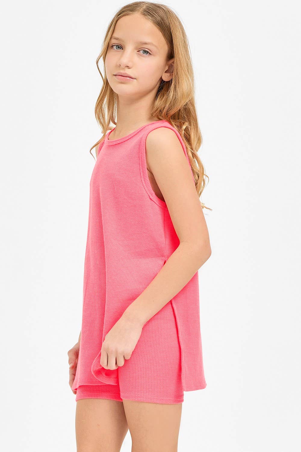 Waffle Knit Sleeveless Top and Biker Shorts Set