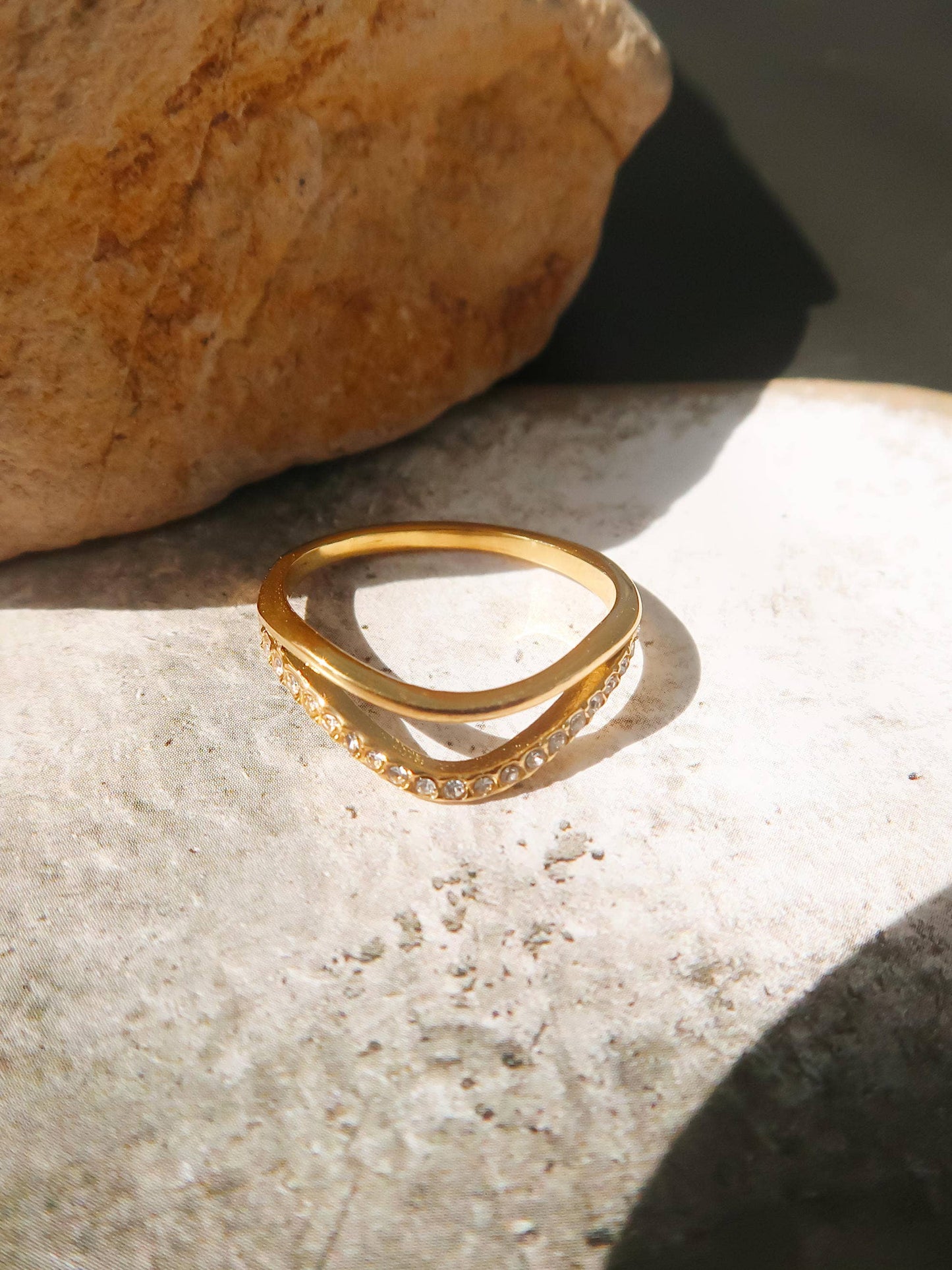 Orleans 18K Gold Layered V Rhinestone Ring