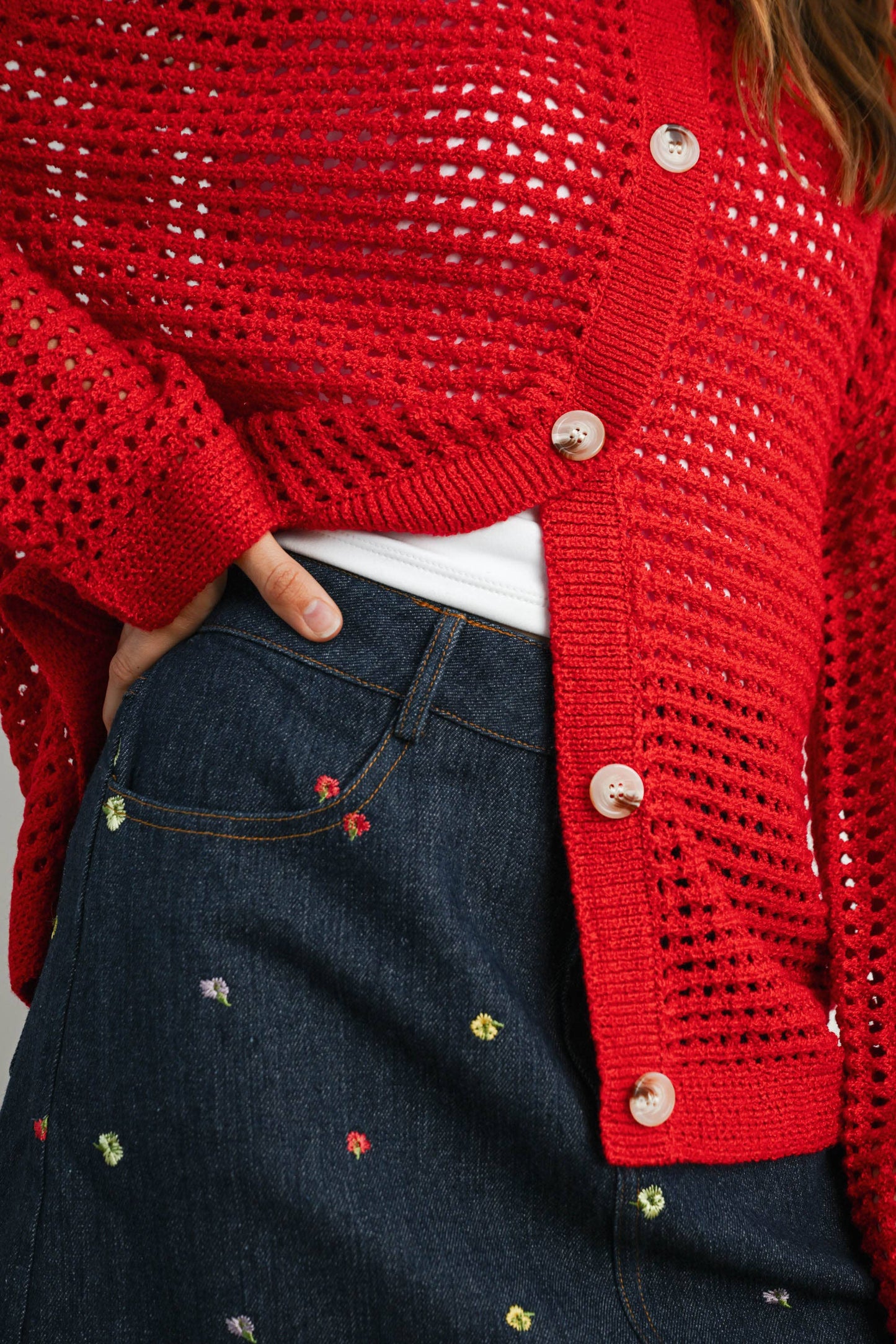 OPEN STITCH CROCHET COLLAR CARDIGAN